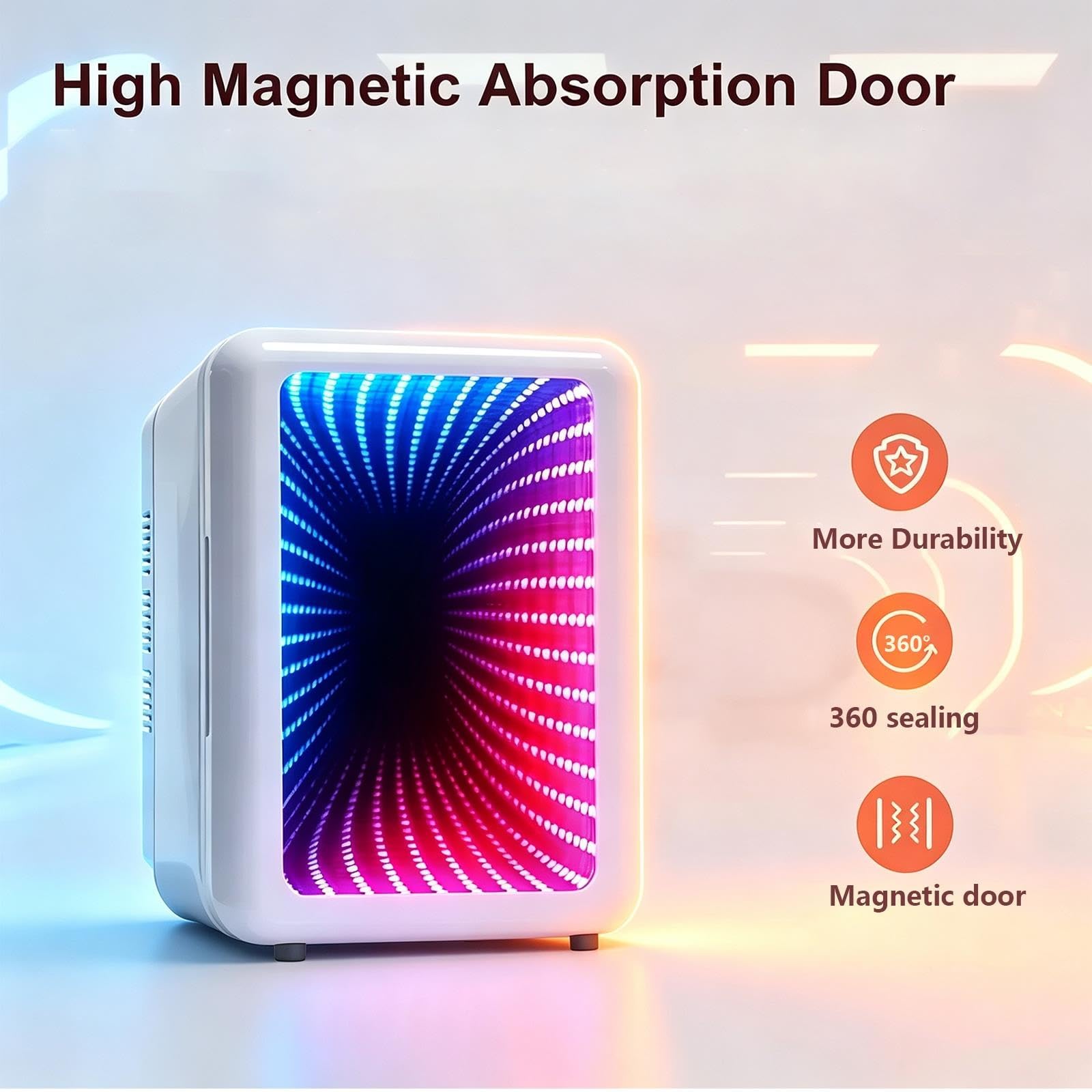 Mini Nevera De Maquillaje 4L con Puerta Espejo LED 7 Colores, Coche Hogar