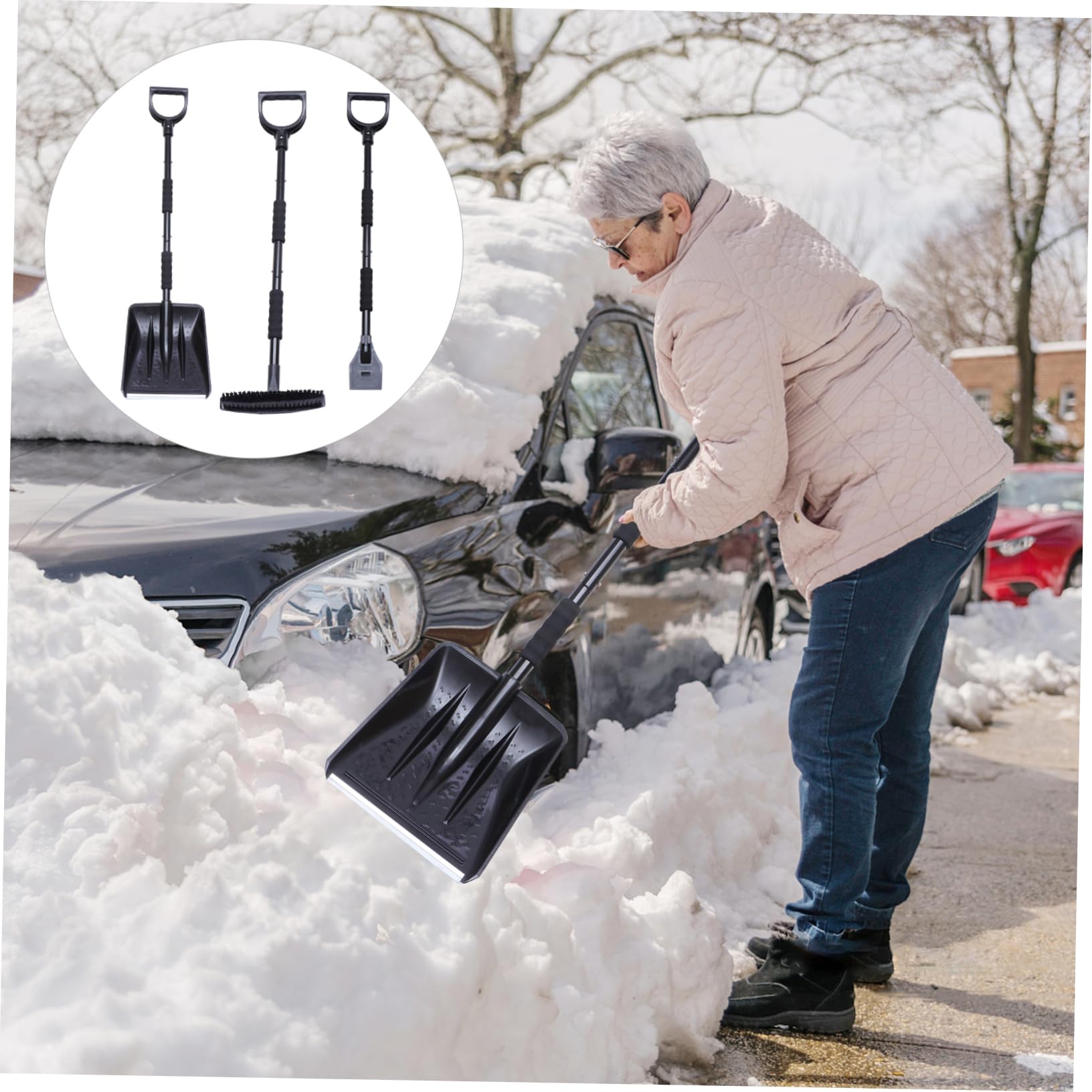 1juego Herramientas para Quitanieve Cepillo Raspador y Pala Desmontables para Autos Camiones y Techos Invierno