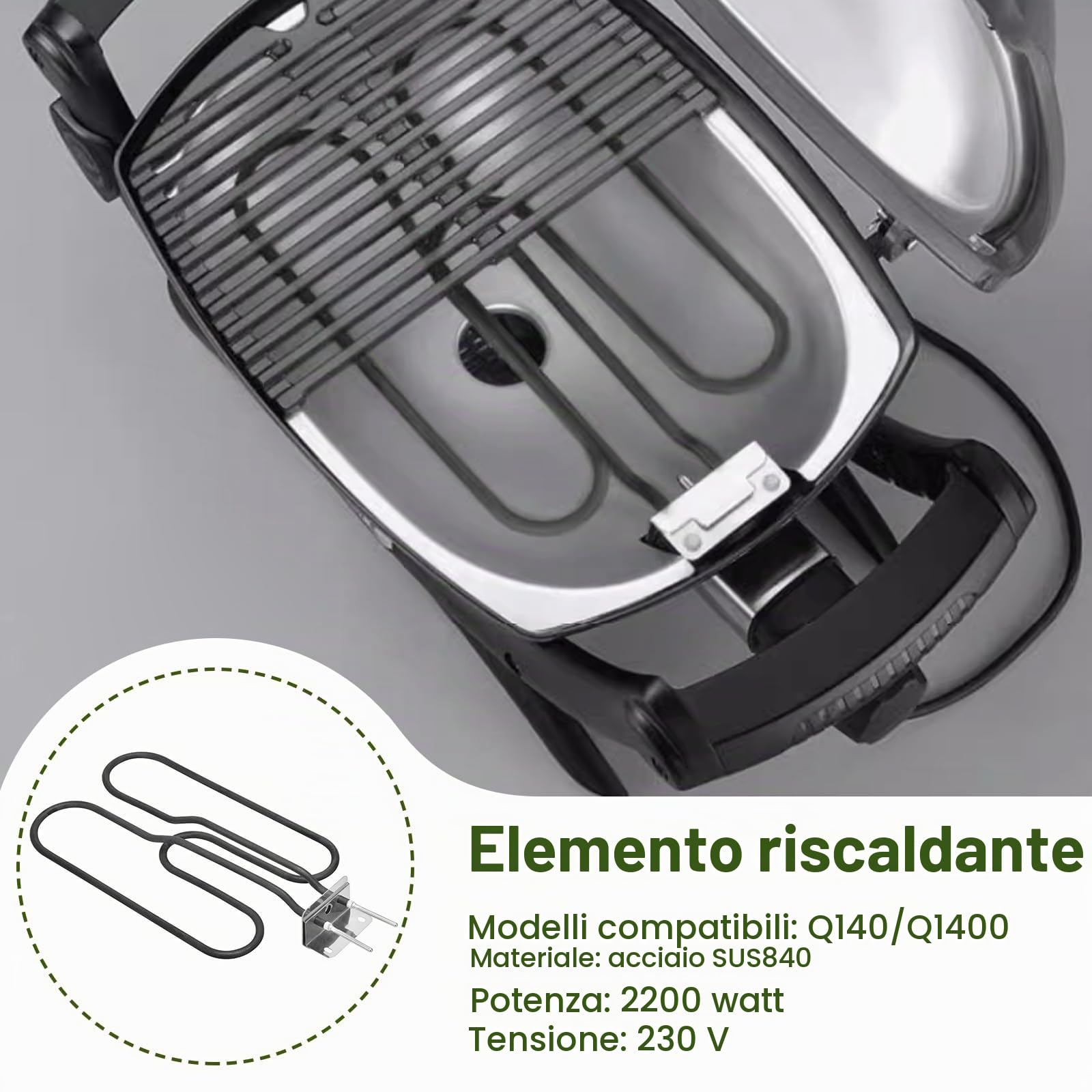 Elemento Riscaldante [Ricambio Originale] per Barbecue Elettrico Q140/Q1400 | 66631 - Elementi Riscaldanti per Barbecue Q140 Q1400, Elemento Riscaldante 66631 per Barbecue Elettrico, 230V 2200W