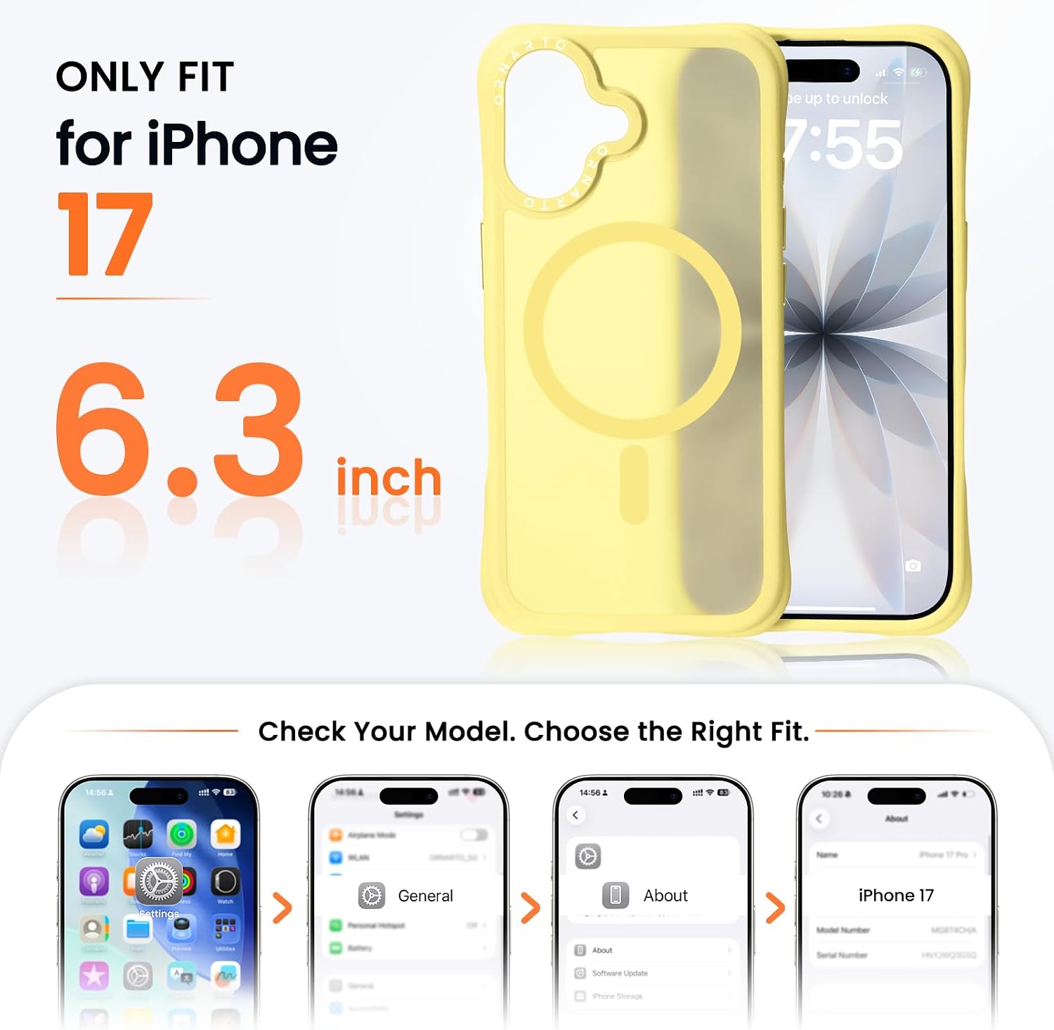  for iPhone 17 Case, for MagSafe, Matte Translucent, Light Yellow | 20FT Shockproof Drop Protection, AirBuffer Corners, Gecko-Grip Interior, Matte Translucent Anti-Fingerprint Case thumbnail