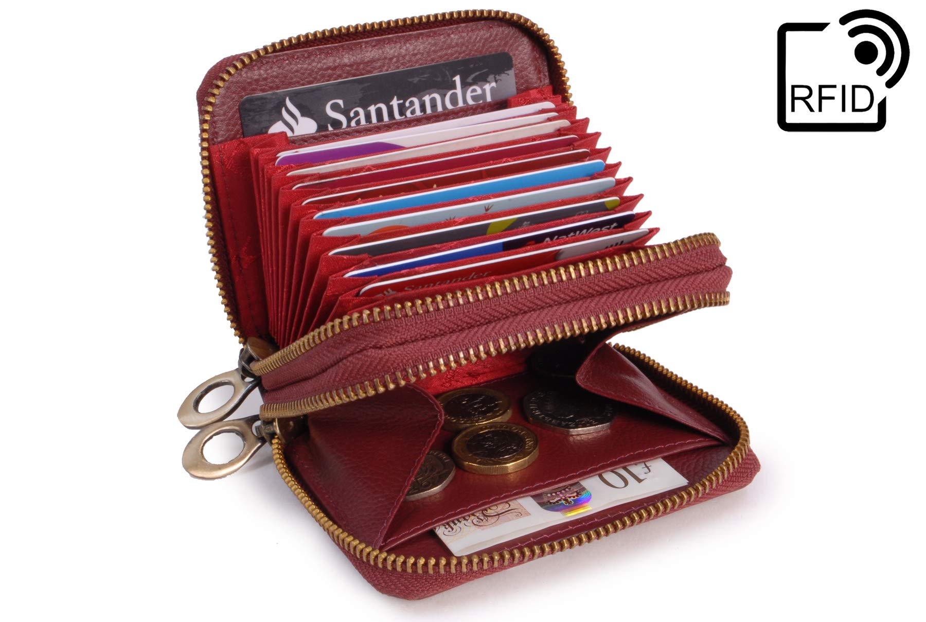 Catwalk Collection Handbags - Portafoglio Pelle - Porta Carte Donna - Borsellino - Protezione RFID - Piccolo/Medio - Isla - Rosso
