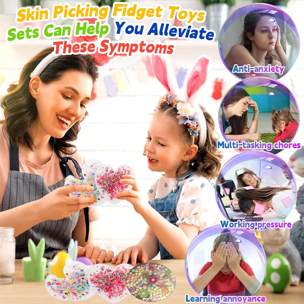 Skin Picking Fidget Toys,3 Stück Skin Picking Spielzeug Silikon Picking Pad Skin Picking Party Sensorisches Spielzeug Anti-Stress Relief Fidget Toy Für ADHD OCD(Herzförmig+Rund+Ente)