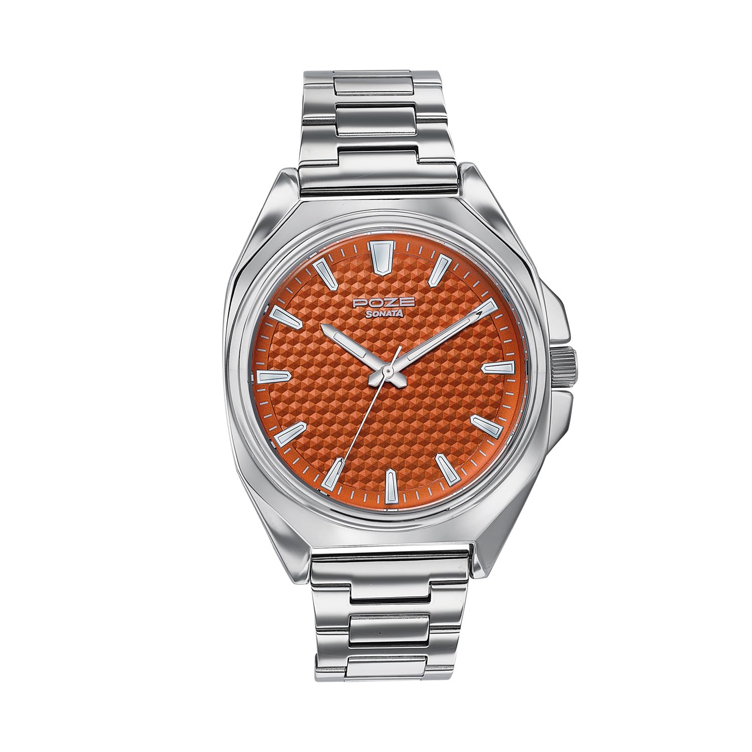 Sonata Poze 7 Analog Orange Dial Silver Sheet Metal Strap Watch for Men - SP70091SM01W-picture-53