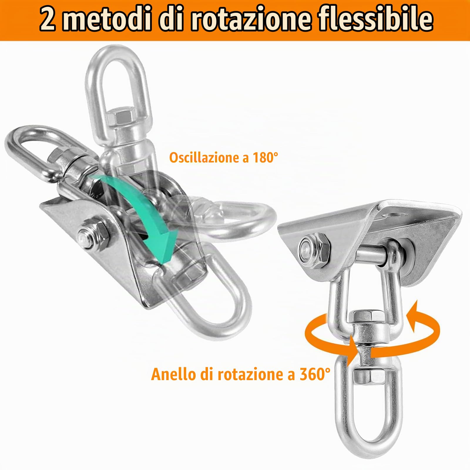 2 Pezzi Gancio Soffitto Acciaio Inossidabile 450kg Capacità, Supporto Sacco Boxe Girevole 360°con Viti Bulloni per Cemento e Legno, Gancio Carichi Pesanti per Altalena, Amaca, Yoga, Sedia Sospesa