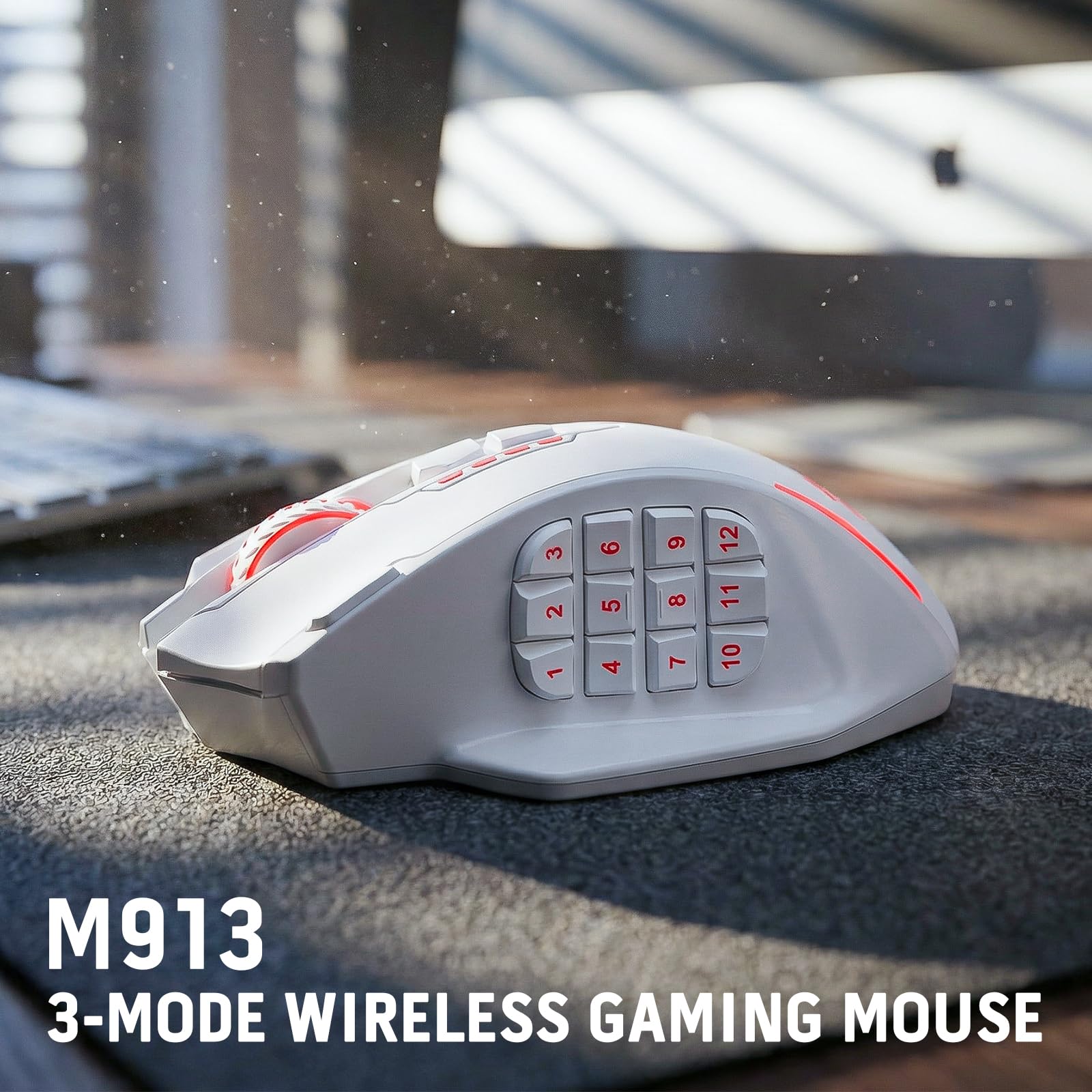 Redragon M913 MAX Ratón MMO Gaming Inalámbrico 26000 dpi 16 Botones Blanco | BT y 2.4G Conexión Software DIY Enlaces Teclas Sensor Preciso Diseño Especial para MMO