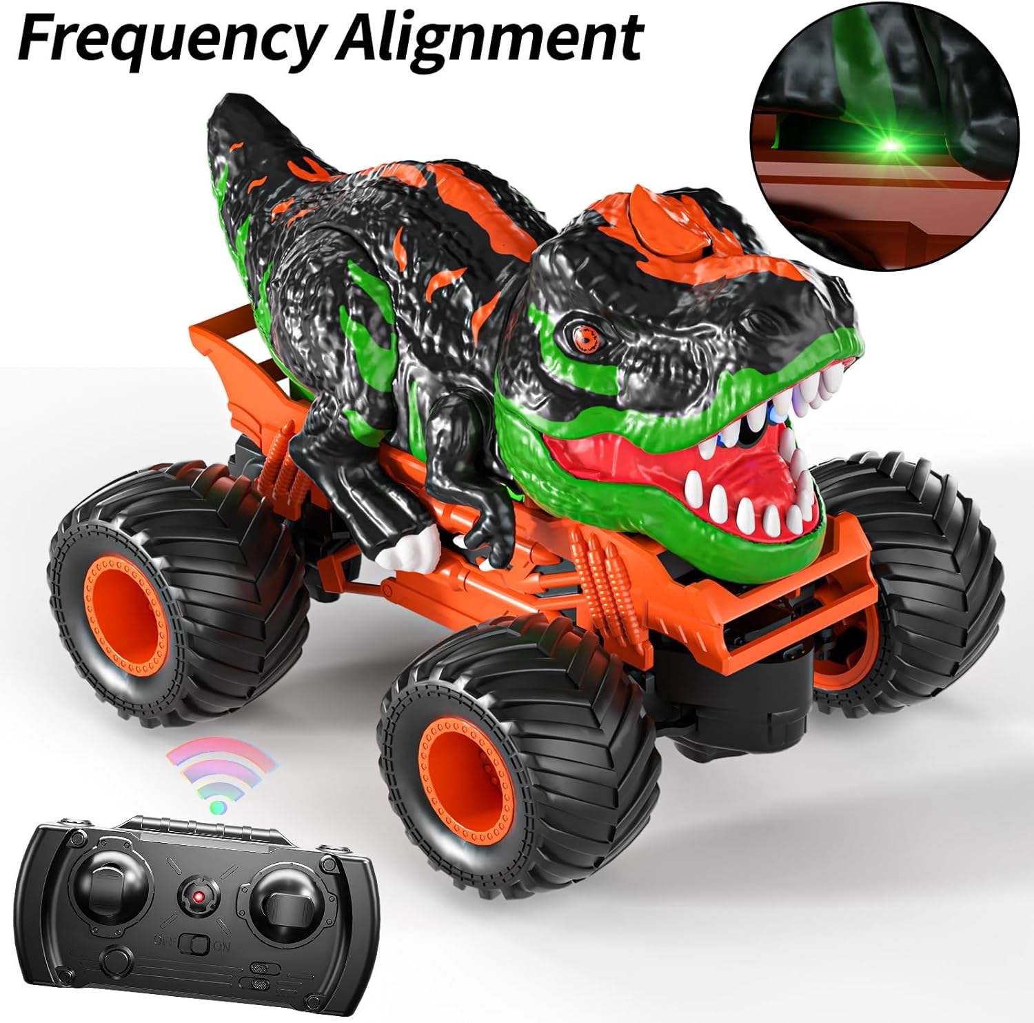 TEMI Remote Control T-rex Truck for Kids 3-5 Years, 1:24 Scale Monster Truck with Roar, Light and Mist Spray, High Speed Off Road Dinosaur Truck with Rechargeable Battery, Gift for Boys 3+