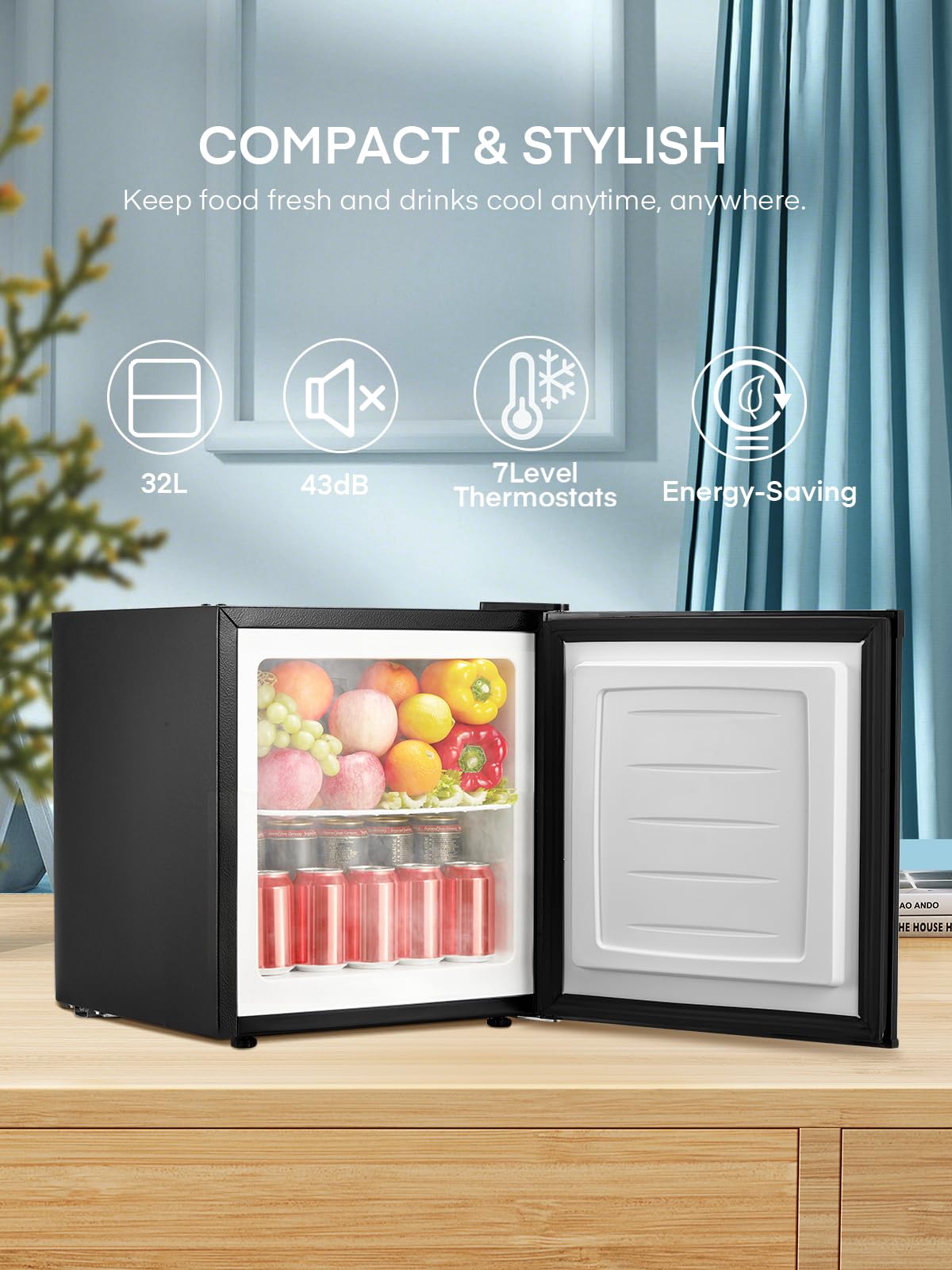 FOHERE 32L Table Top Mini Freezer, Small Freezer with 7 Adjustable Temperature, Energy Efficient, 4 Star Freezing,Removable Wire Shelf for Bedrooms/Home/Apartment/Office, New Black — view 2