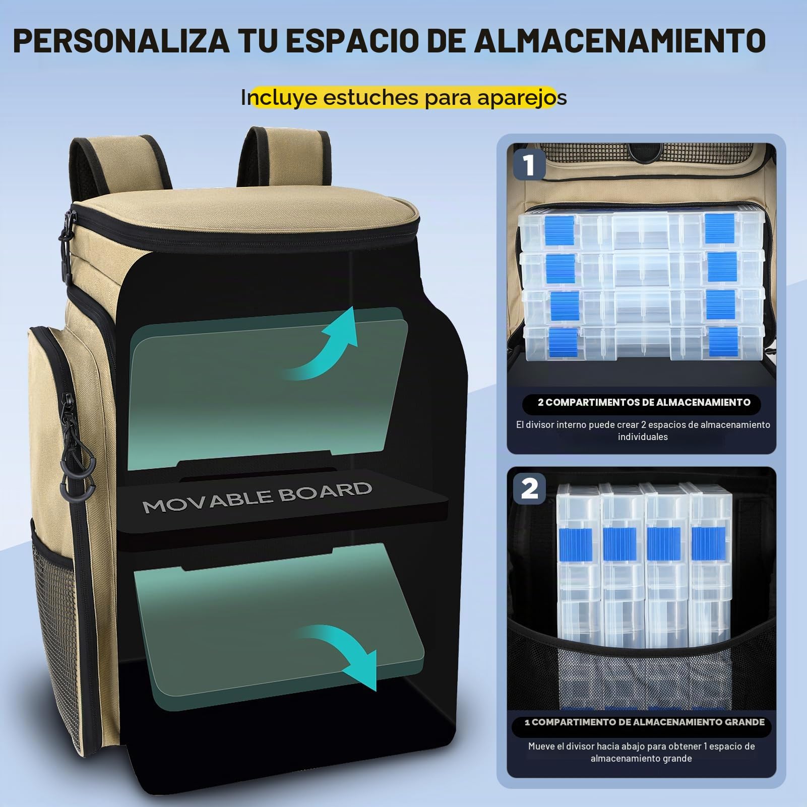 PLUSINNO Fishing Backpack With Tackle Boxes Mochila de pesca con cajas de aparejos Unisex adulto