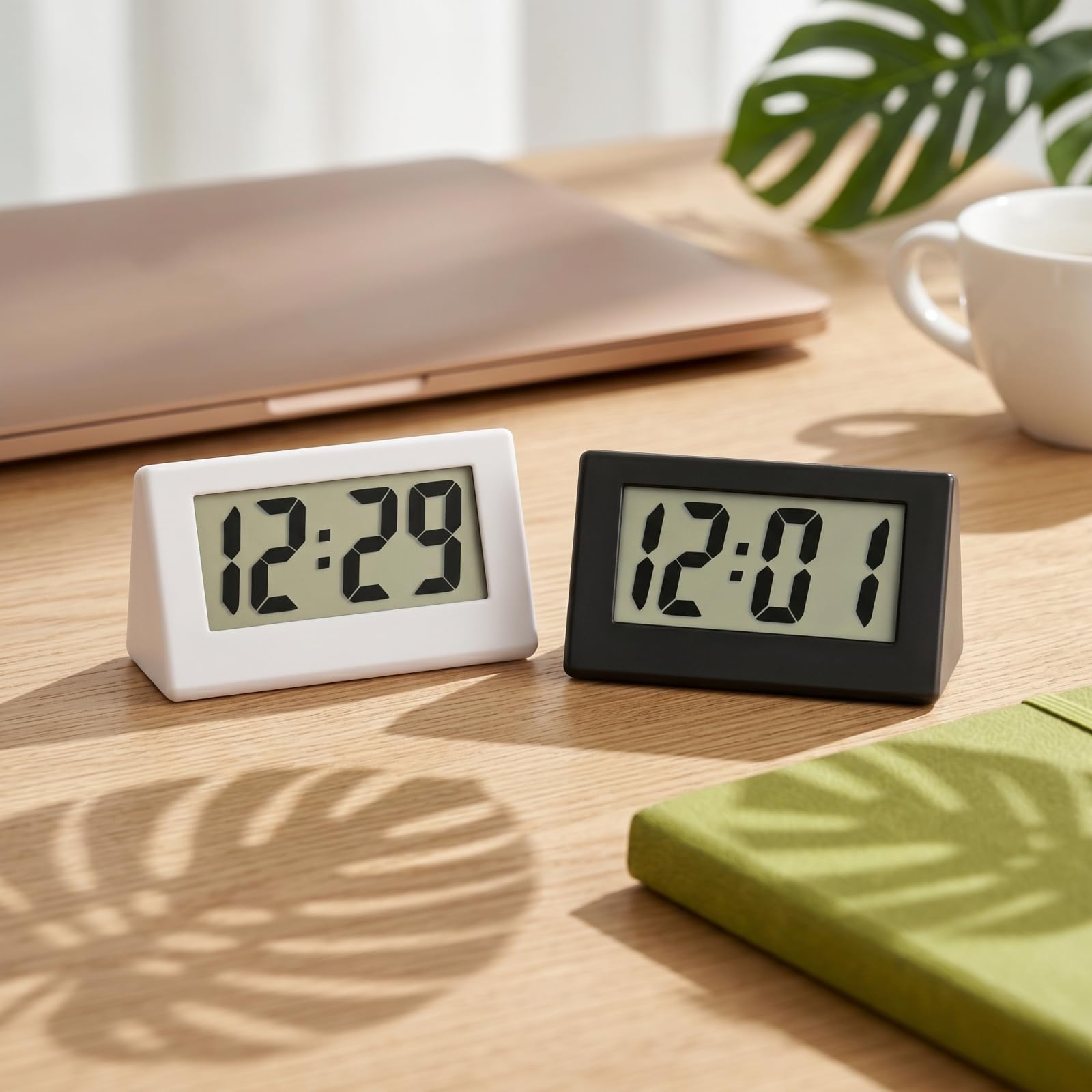 2PCS Small Digital Clocks, Mini Digital Travel Alarm Clock Battery Powered with LED Display, Non-Ticking Bedside & Desk Alarm Clock for Bedroom, Compact & Stable Battery Alarm Clock (White+Black)