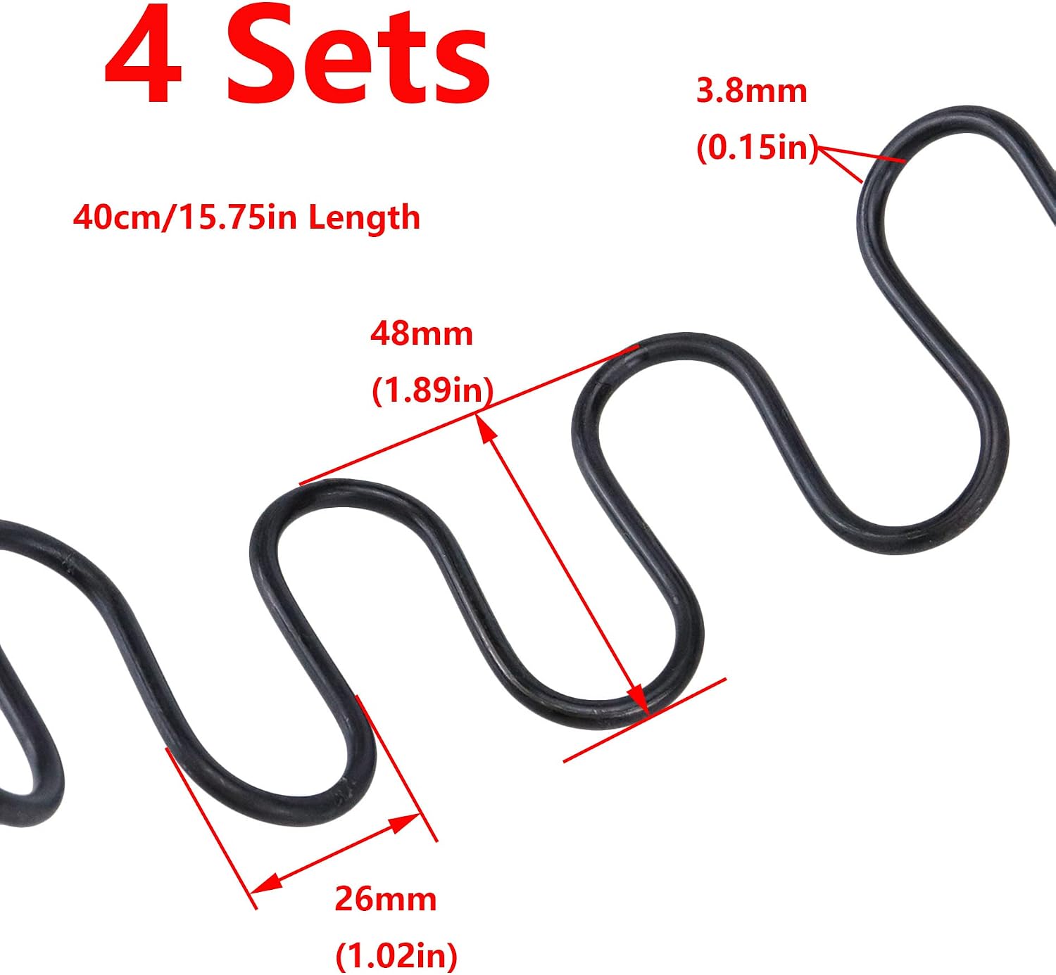 Antrader 16"(40cm) Couch Spring Repair Kit,4-Pack Upholstery Spring Clips for Furniture Couch Repair,Includes Screws and Clips,Black