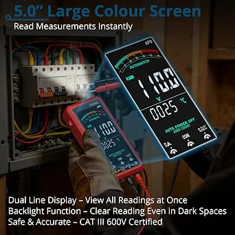 6000 Counts Smart Digital Multimeter,USB Rechargeable,Color LCD Screen
