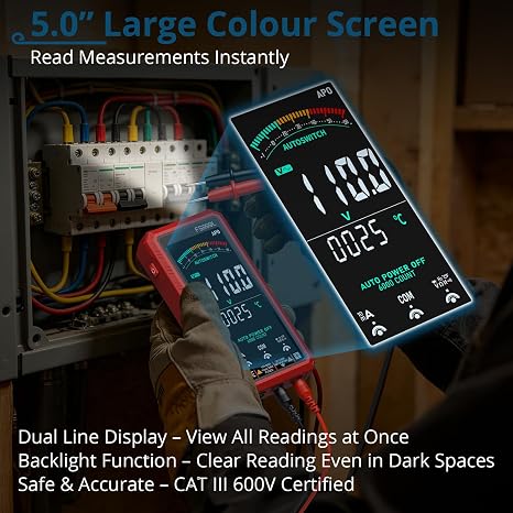 6000 Counts Smart Digital Multimeter,USB Rechargeable,Color LCD Screen