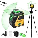 360 Laser Level with Tripod - IP54 Rechargeable Wide Angle Vertical Line Laser, 100Ft Green 3 Brightness Adjustment Self Leveling Cross Line for Construction, Floor Tile, Renovation