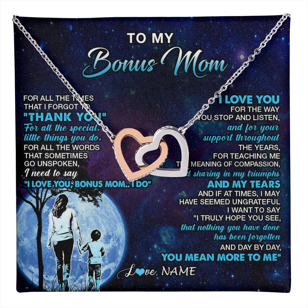 Yametee Personalized To My Beautiful Bonus Mom From Step Daughter Son Necklace Say I Love You Stepmom Birthday Mothers Day Christmas Customized Gift Box Message Card