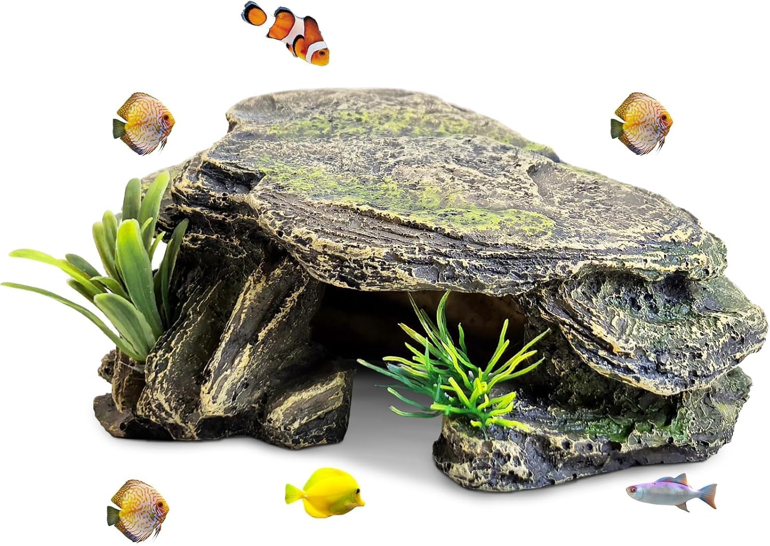 PINVNBY Small Fish Tank Decorations (Size: 5.5 x 2.9 x 2.9 inches), Resin Rock Aquarium Decorations Fish Cave or Reptile Hide to Rest Play Breed, Suitable for Small Betta Humid Gecko Tortoise