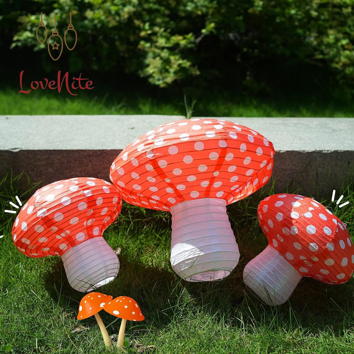 3Pcs Mushroom Paper Lanterns, 3D Mushroom Hanging Ornament for Wonderland Jungle Forest Themed Birthday Party Wedding Nursery Decor (Red, 3 Pack)