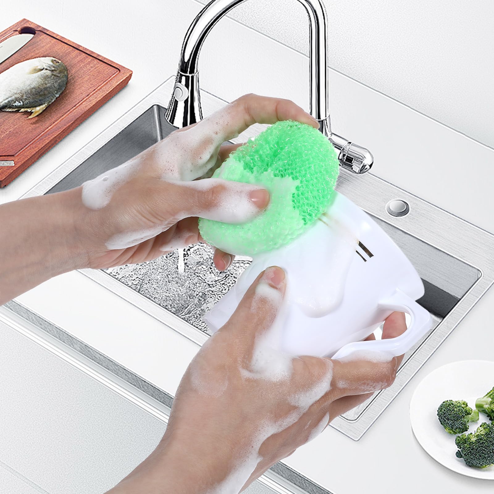 100 spugne in plastica per piatti, scrubber rotonde per pentole per cucina, antigraffio, 8,5 cm, in rete di nylon, riutilizzabili, per la pulizia della casa
