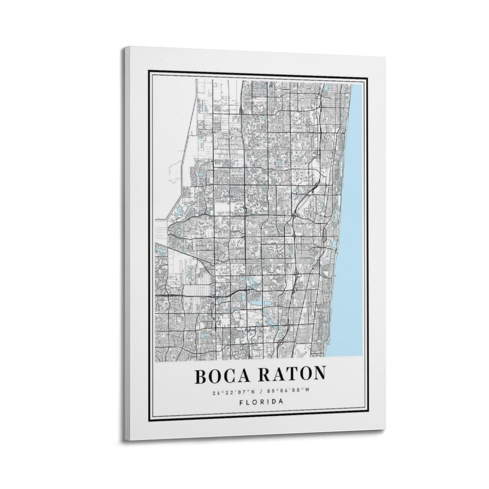 xiaoxiaoshen Boca Raton Florida Map Canvas Poster Wall Art Prints Room Aesthetic Murals Bedroom And Living Decorations 08x12inch(20x30cm)