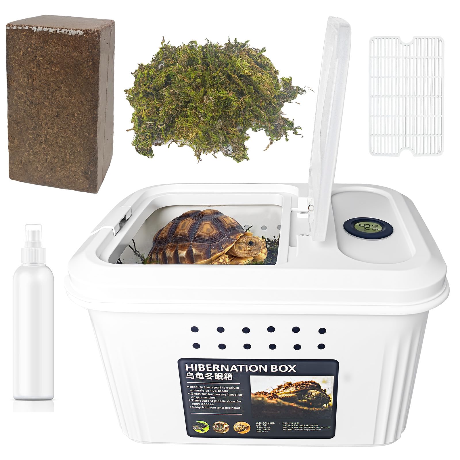 Kit de hábitat de tortuga de invierno, accesorios de tanque de tortuga, accesorios de tanque de tortuga, piel de serpiente, escondite de animales pequeños con termómetro higrómetro, se aplica a ranas