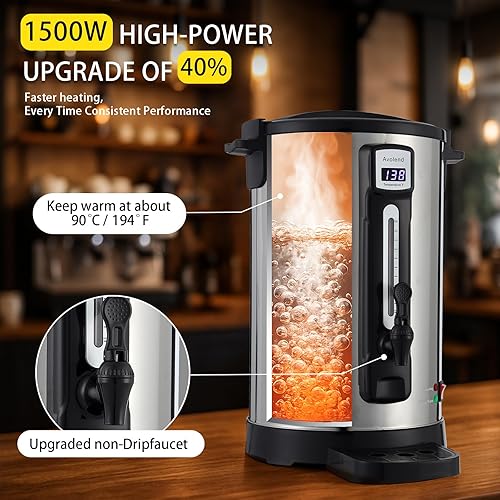 Miniatura 3 de Urna de café de 20 litros de acero inoxidable de doble pared, cafetera comercial de 100 tazas con función de mantener el calor, cafetera para