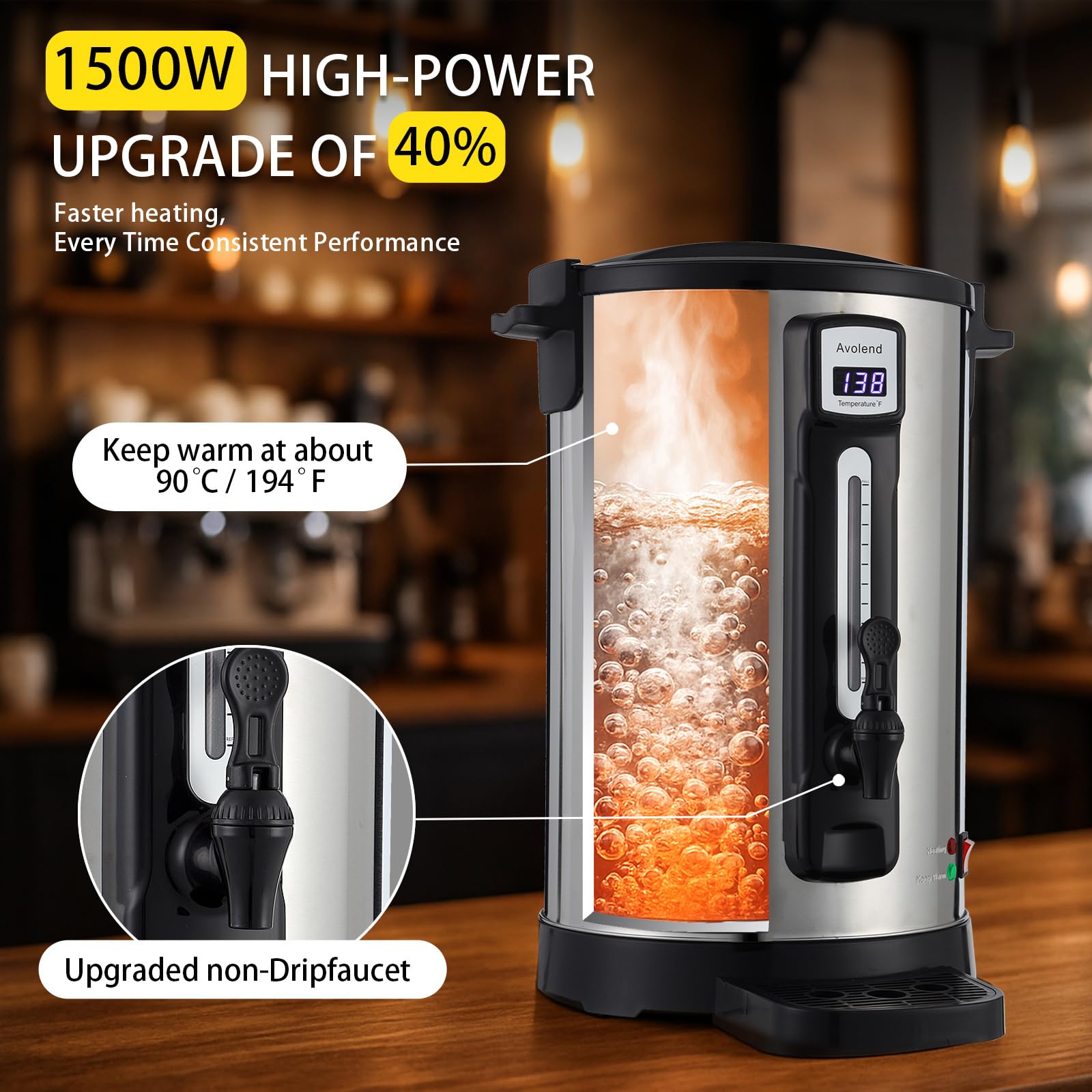 100-Cup Commercial Coffee Urn, 20L Double-Wall Stainless Steel Coffee Maker with Adjustable Temperature Control & Keep Warm, Large Insulated Coffee Pot for Events, Catering, and Offices