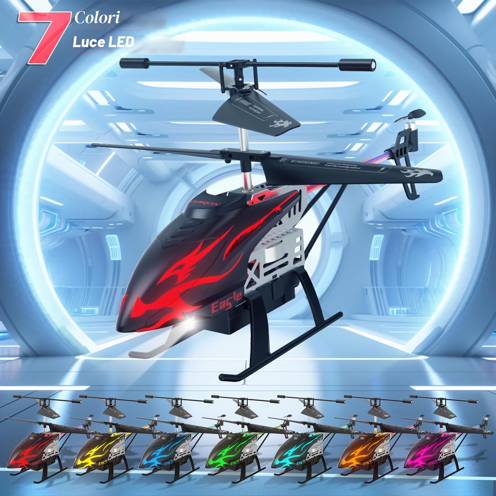 Carox Elicottero telecomandato,2.4 GHz 7 Colori Aereo Telecomandato con Luce LED,Elicottero RC per Ragazzi e Ragazze Bambini