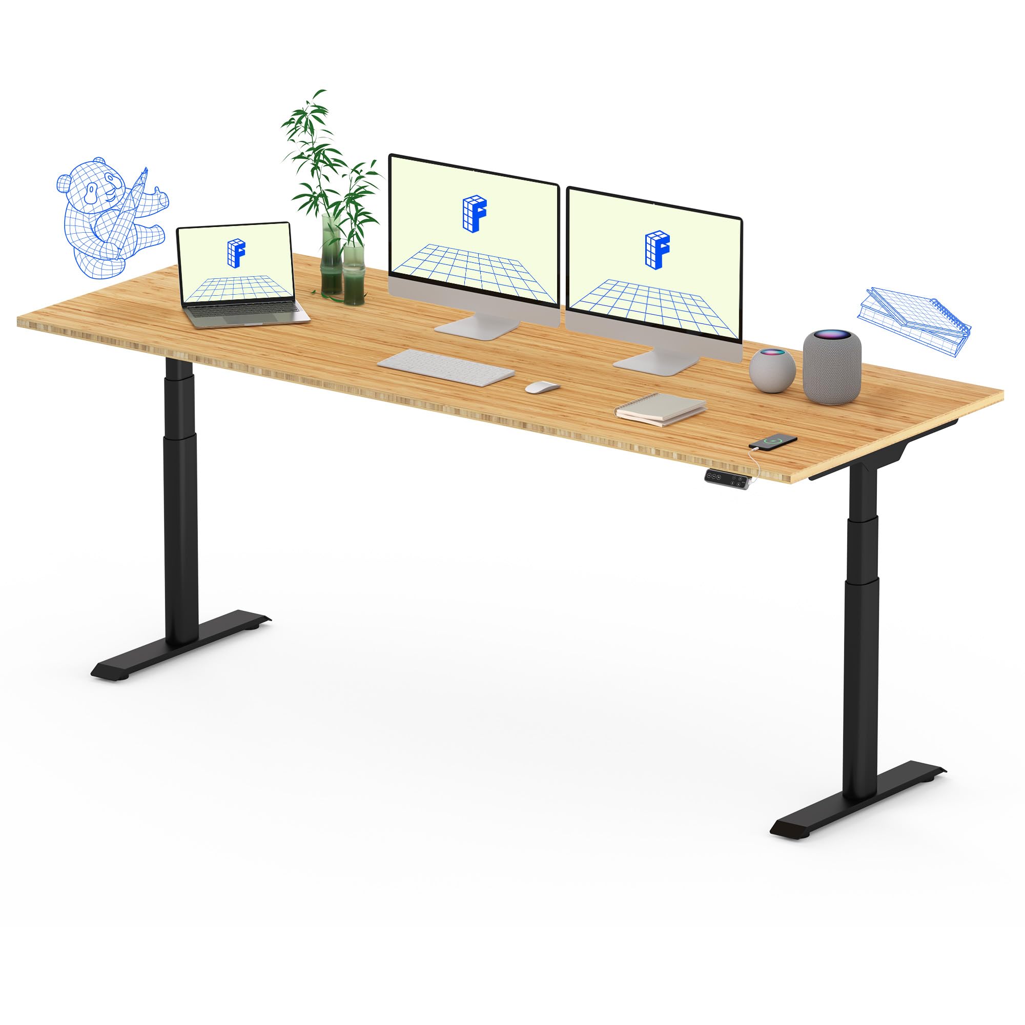 FLEXISPOT E6 Pro Oval Leg Dual Motor 3 Stages Bamboo Whole-Piece Electric Standing Desk 78x30 Inch Board Height Adjustable Electric Sit Stand Up Desk