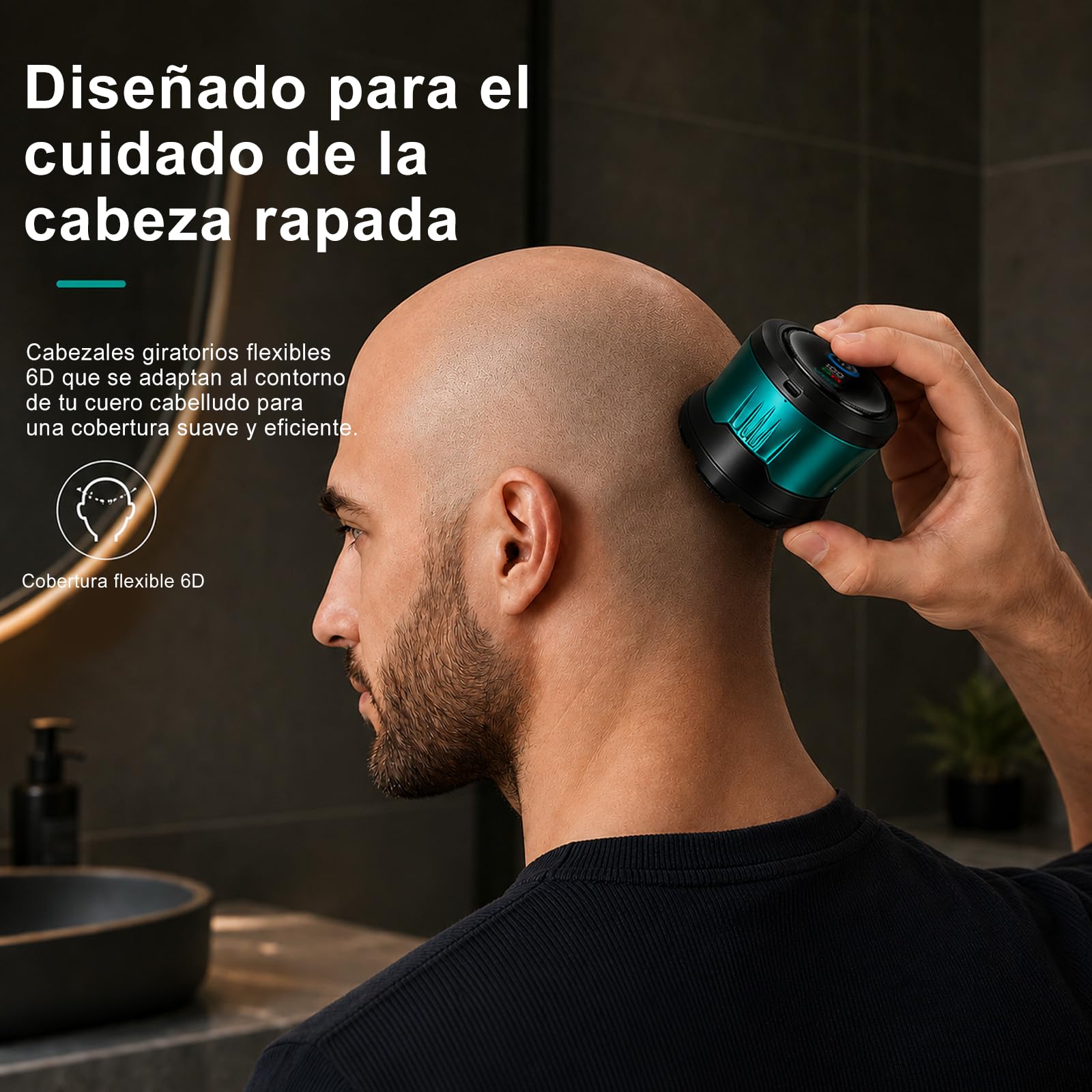 VGR 373 Afeitadora Cabeza Hombre 6D, Máquina Afeitar Cabeza, IPX5, Viaje
