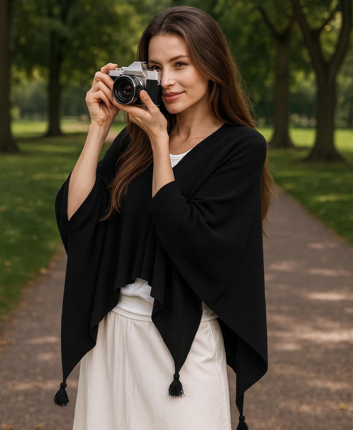 MissShortair Shawl Wraps Shrugs for Women Summer Lightweight Knit Ponchos Sweater Wrap Pullover Soft White Shawls Dressy - Image 3