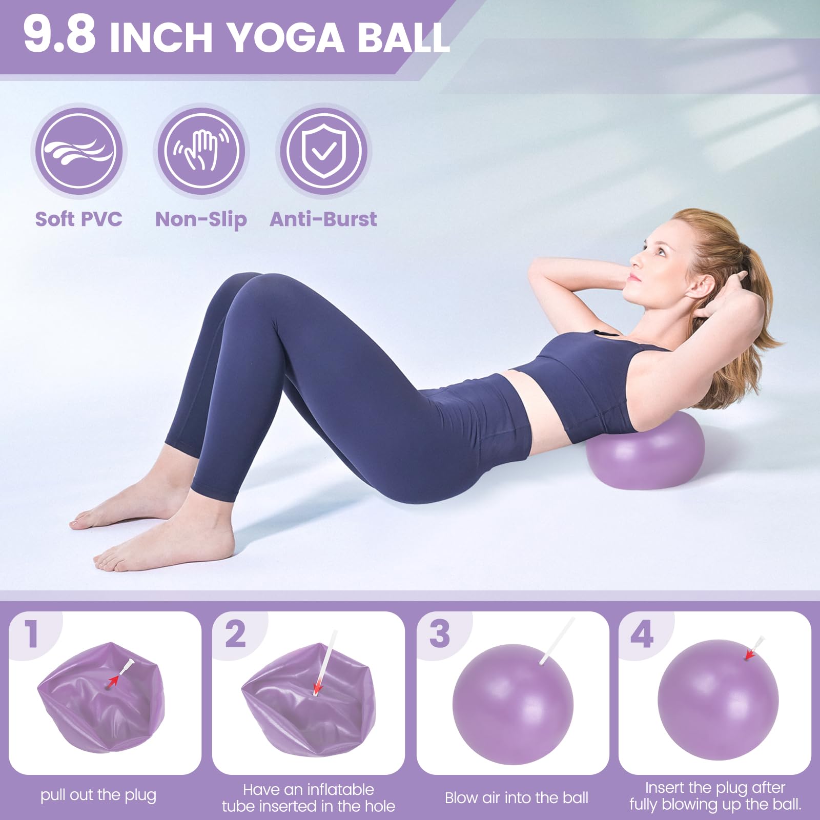 HGKZJSL Home Pilates Essentials Kit for Women,Pilates Equipment Set with 9 Inch Yoga Ball,Figure 8 Resistance Band,Pilates Bands & Accessories,Pilates Ring and Ball Set for Beginners Home Workouts: Lavender