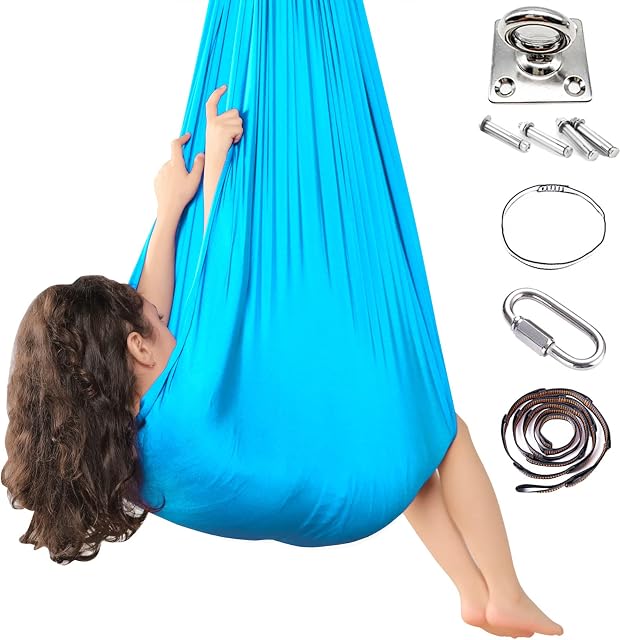 Mingfuxin Kids Sensory Therapy Swing, Indoor Outdoor 360° Children's Swing Hammock Elastic Cuddle Therapy Hanging Chair for Boys Girls with Autism ADHD SPD Asperger's Sensory Integration