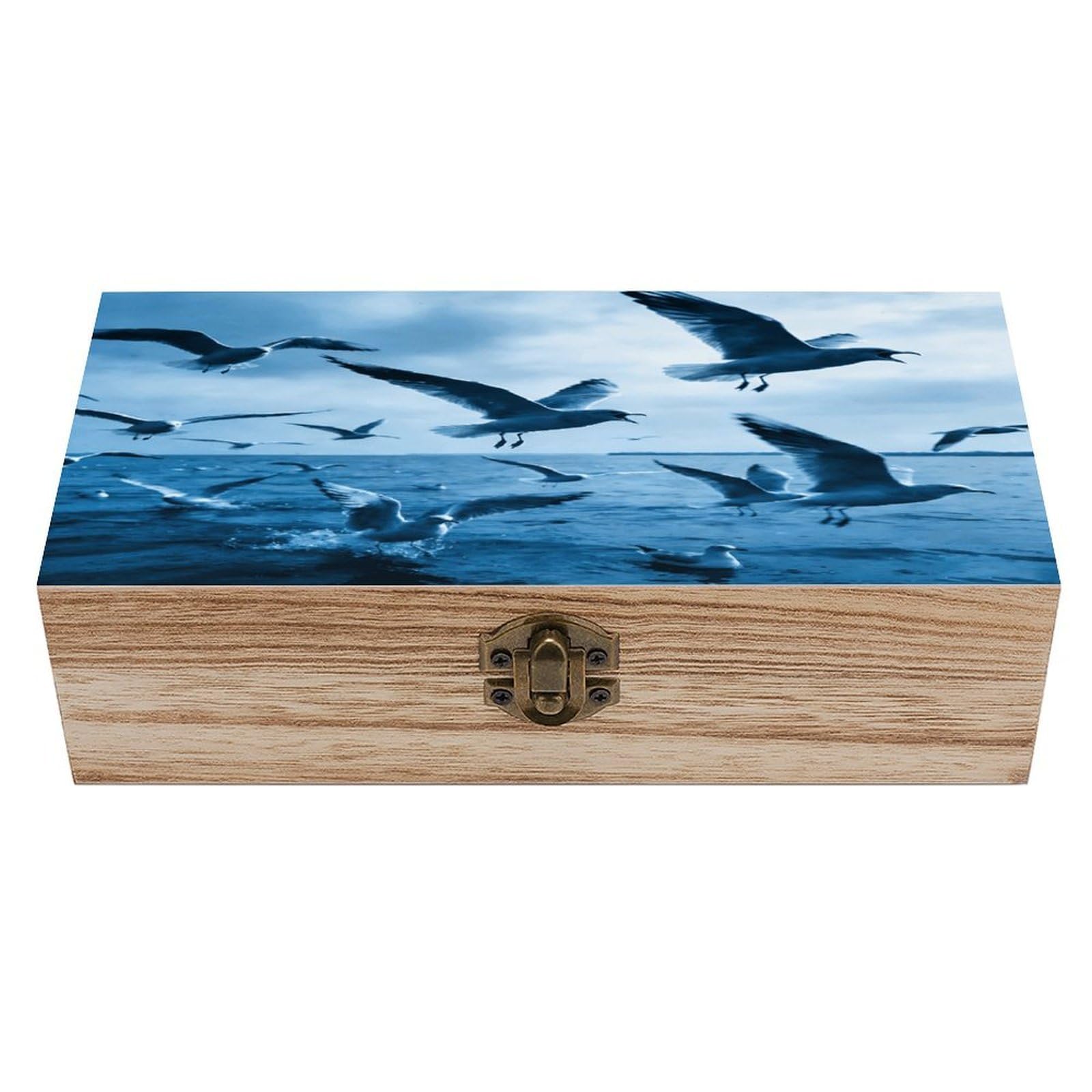 Flocks of Seagulls Follow The Wind. Wooden Keepsake Box Wooden Storage Box Container with Hinged Lid Beautiful Wood Memory Box Decorative Jewelry Case for Crafts Art Hobbies & Trinket Storage