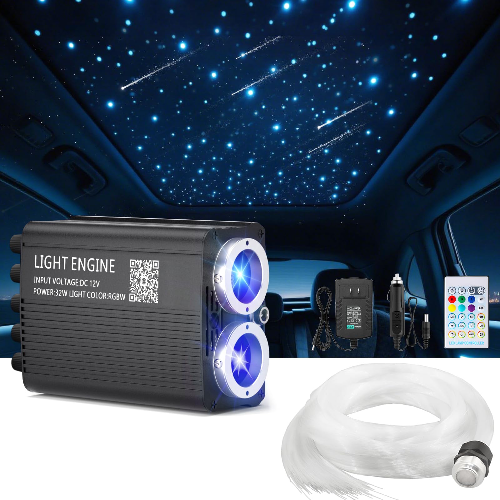 Luxury Starlight Headliner Kit 1000 Piece 32W Twinkle & Meteor Dual-Engine 200 Shooting Stars RGBW Fiber Optic Lights Music Sync Modes - Headliner Kit for Truck SUV Jeep Sunroofs, Curved Ceiling