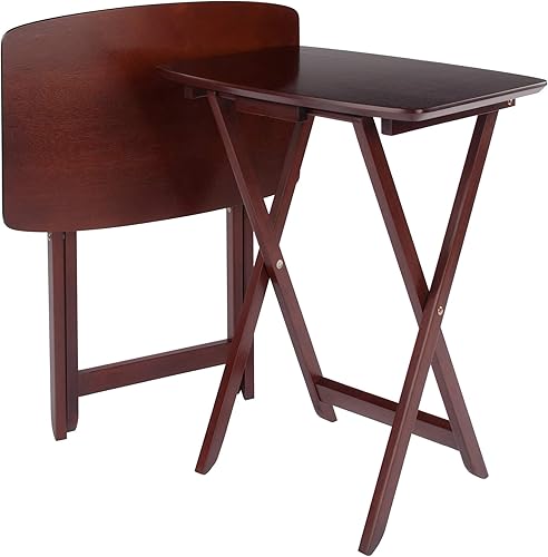 Miniatura 7 de Ergode Wood Cade - Juego de mesa de aperitivos de 2 piezas, elegantes mesas plegables, base duradera con marco en X, práctico soporte vertical,