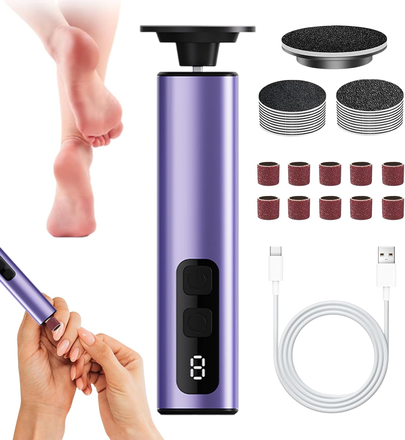 Pedicure Tools – Rechargeable Foot Callus Remover with Adjustable Speed | Electric Grinder for Dead Skin, Smooth Heel and Hand Care, Ideal for Salon, Home Or Travel Use
