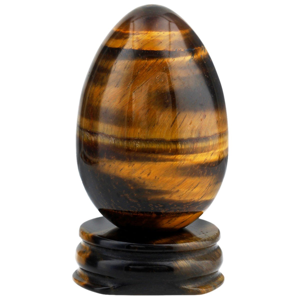 45mm Natural Tiger Eye Crystal Egg with Stand Polished Stone Egg Room Decor, Crystal Display Egg Ornament Small Reiki Healing Crystal Gift Egg Shaped Crystal Easter Decoration