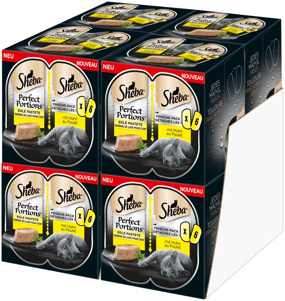 Sheba Comida húmeda para Gatos Portions, 48 Cuencos, 6 x 37,5 g (8 Unidades) – Comida húmeda para Gatos, Empanadas con Pollo