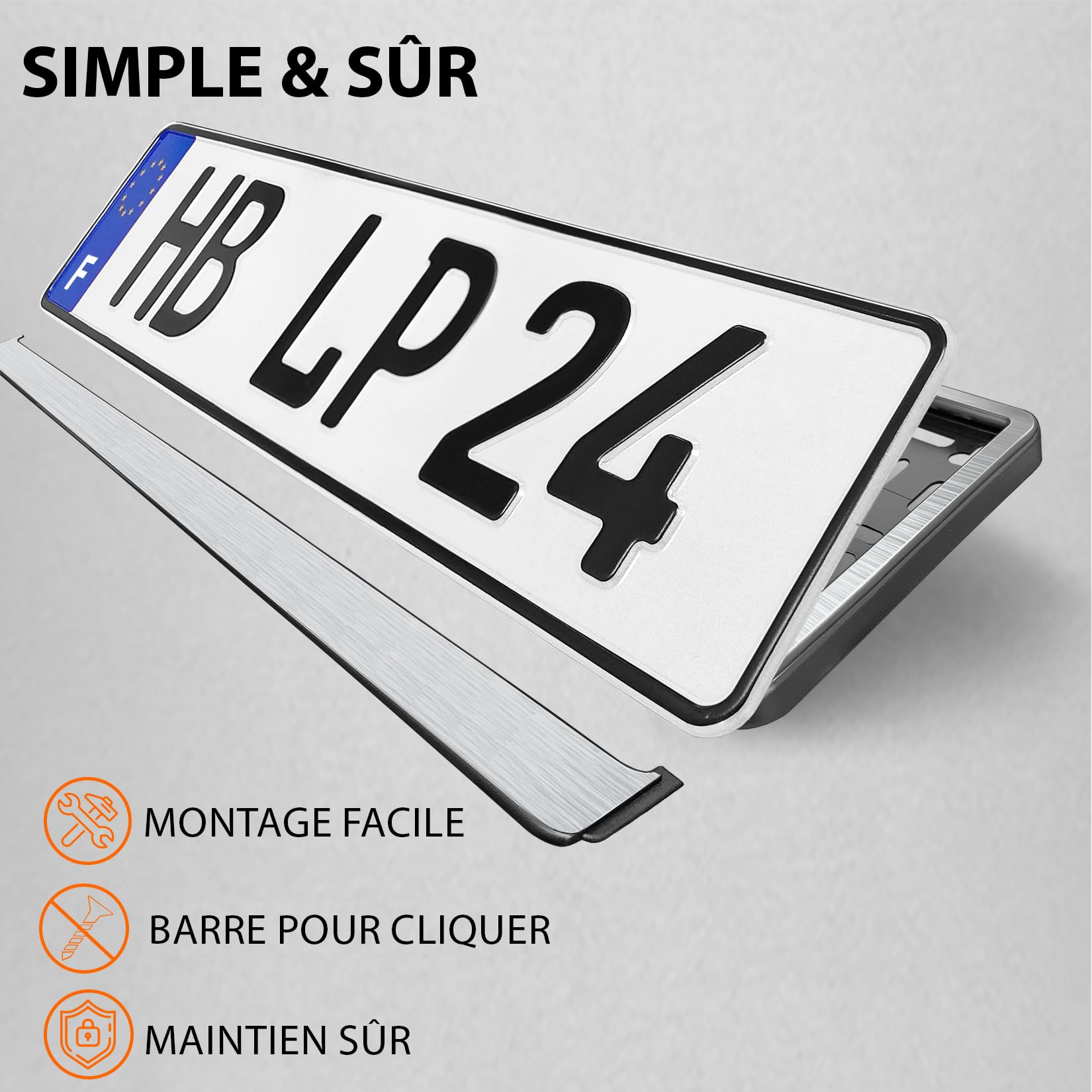 Support Plaque Immatriculation Voiture - [Simple, Durable & sur] - 8 Vis - 520x110 mm - Chrome/alu brossé - Auto Porte Plaque Immatriculation adapté pour Toute Voiture - Fixation pour Plaque