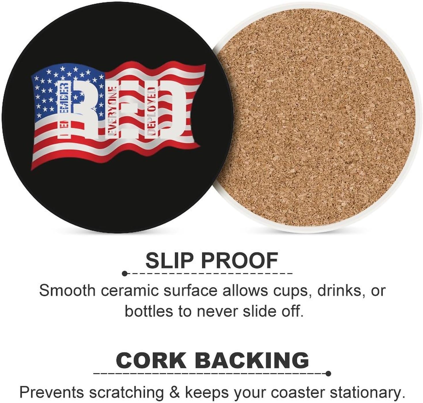 Remember Everyone Deployed U.S. Funny Round Ceramic Coasters for Drink Absorbent Cup Holders Tabletop Protection