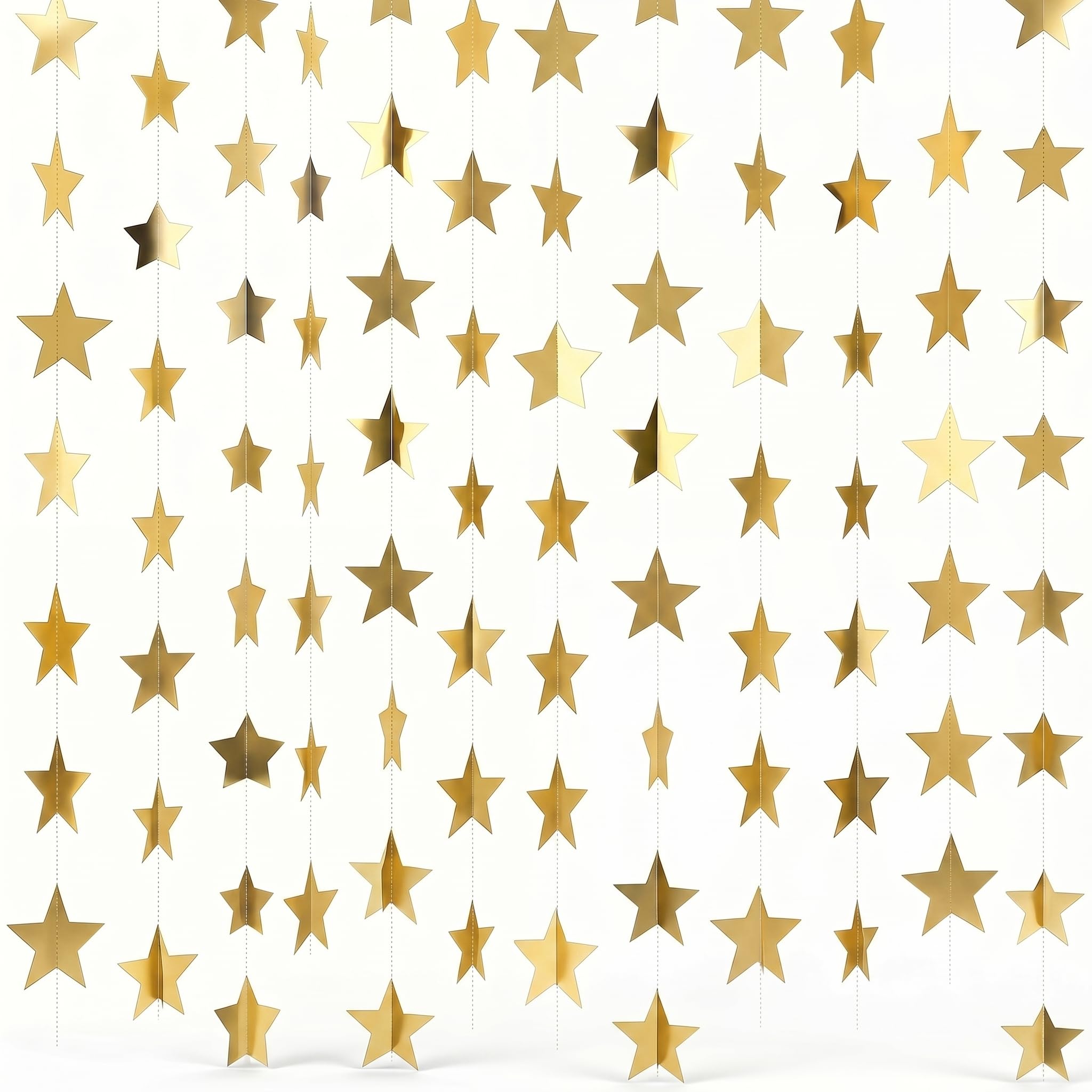 52 Feet Gold Sparkling Star Paper Garland, Reflective Star Bunting Banner Hanging Decoration, Glitter Bunting Stars Garland for Birthday Wedding Holiday Baby Shower Anniversary Theme Party Supplies
