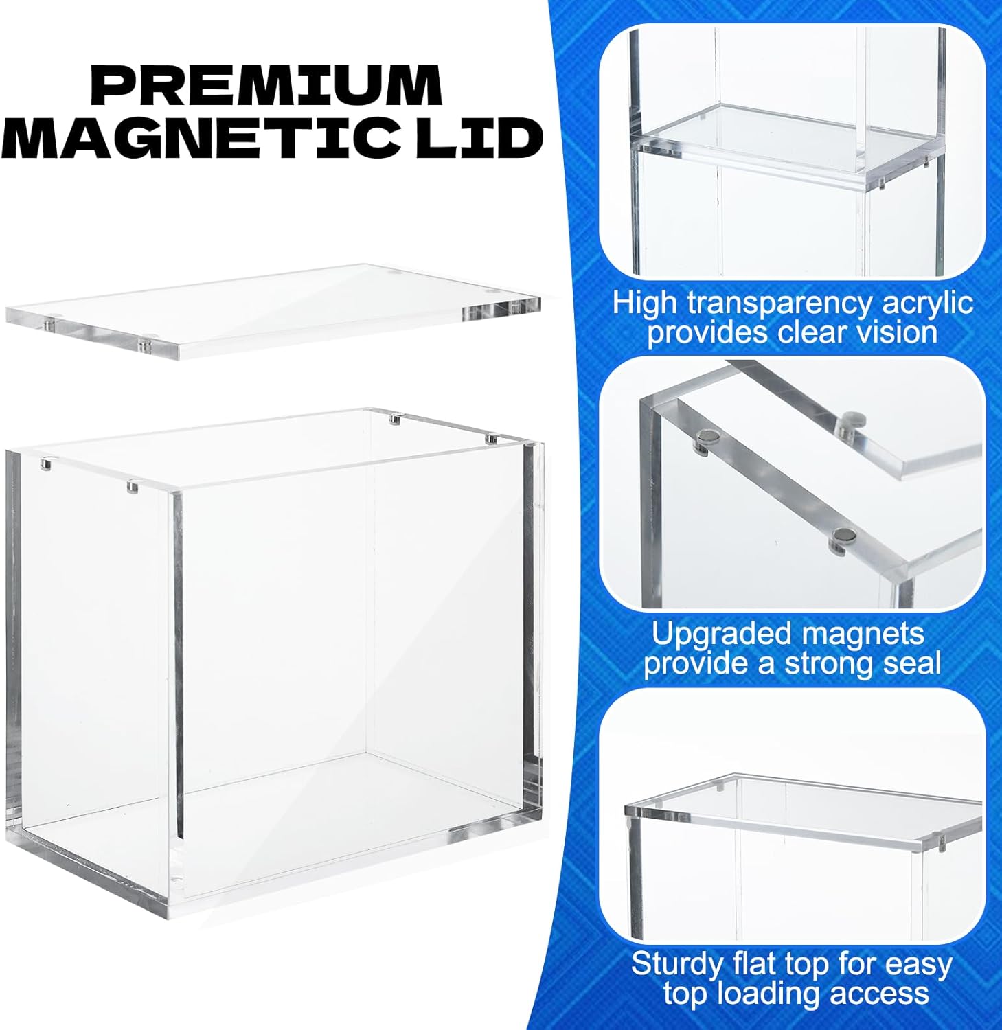 3 Pack Booster Box Acrylic Case Stackable Compatible with PKMN Booster Boxes Cases Protector Magnetic 5mm Thick Clear Booster Display Box for Trading Card Collectors