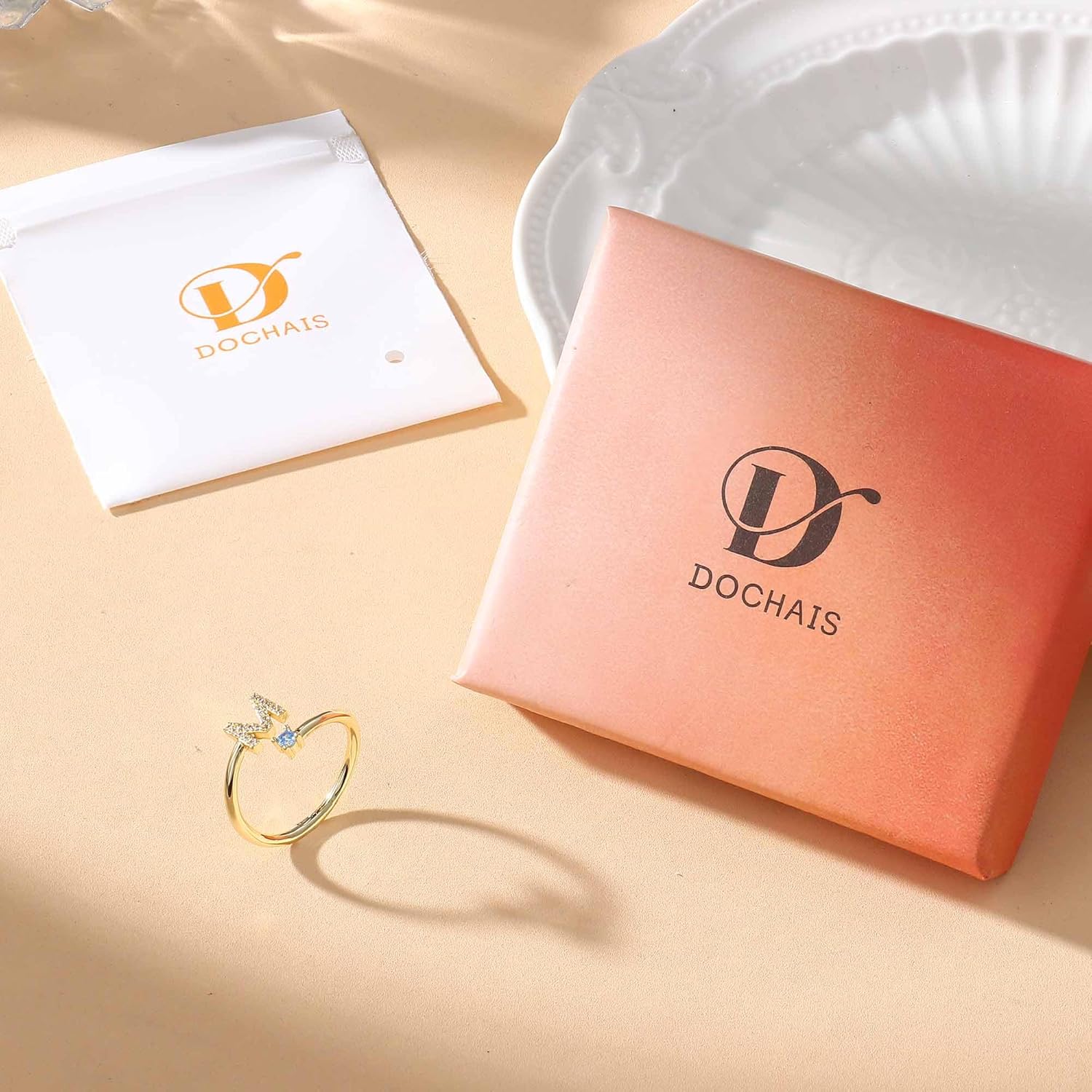 Dochais Cubic Zirconia Gold Initial Rings for Women Non-Tarnish 14k Gold Plated Adjustable Pinky Ring Cute Dainty Finger Rings Birthday Gifts for Her Size 6-9 - Image 6