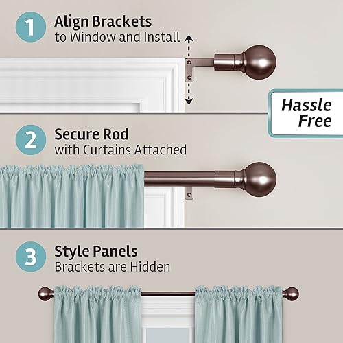 Miniatura 3 de Maytex Barra de cortina de ventana fácil de instalar no necesita medición 18 a 48 pulgadas con remates de bola decorativos bronce aceitado
