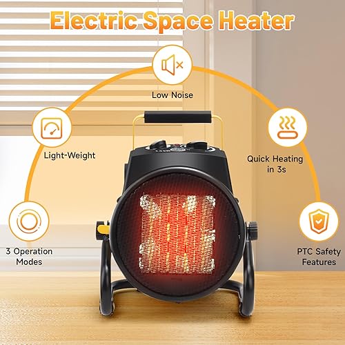 Miniatura 7 de Calentador de espacio al aire libre, calentadores de invernadero de 1500 W con 3 modos, calor rápido PTC 3s, calefacción portátil pequeña para uso