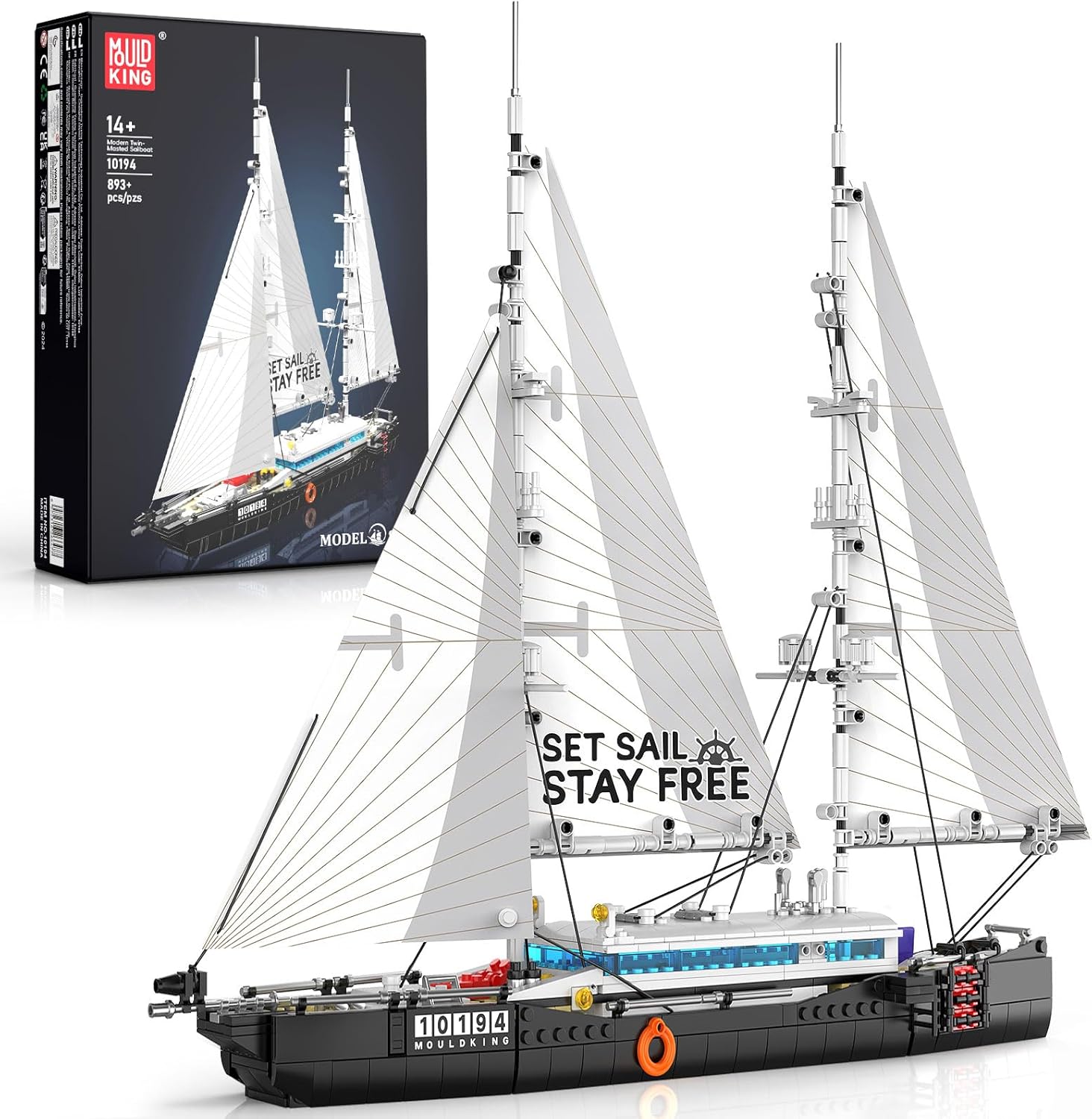 Mould King 10194 Boat Building Sets, MOC Ship Building Kits, Ocean Explorer Boat Model, Home Desk Decor, Collectible Building Toys for Adults/Teens 14+(893PCS)