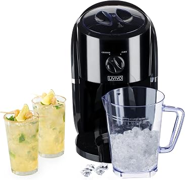 LIVIVO Electric Ice Crusher   Powerful Slush Machine with Stainless Steel Blades, Removable 1L Hopper & Ice Scoop   Ideal for Snow Cones, Slushies, Cocktails, Frappes, Iced Tea & More Black