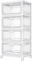 Vista 1 de Contenedores de almacenamiento transparentes con tapas, contenedores de plástico de 4 niveles con ruedas, contenedor de almacenamiento apilable