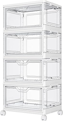 Contenedores de almacenamiento transparentes con tapas, contenedores de plástico de 4 niveles con ruedas, contenedor de almacenamiento apilable,
