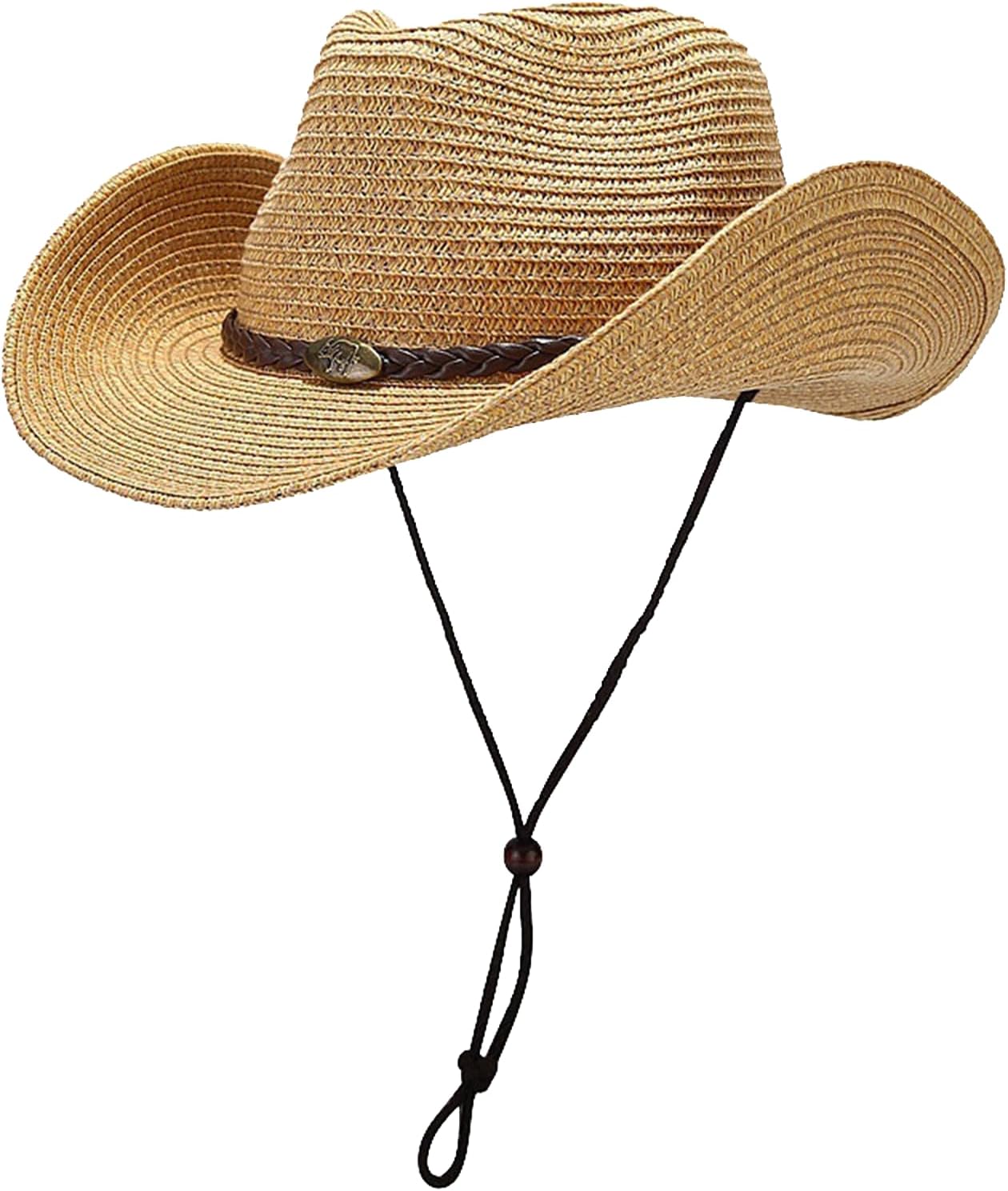 Straw Cowboy Hats Western Cowgirl Hat for Holiday Woven Beach Sun Hat with Shapeable Wide Brim Cowboy Hat for Women/Men