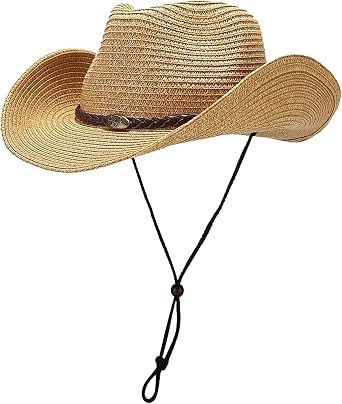 Straw Cowboy Hats Western Cowgirl Hat for Holiday Woven Beach Sun Hat with Shapeable Wide Brim Cowboy Hat for Women/Men